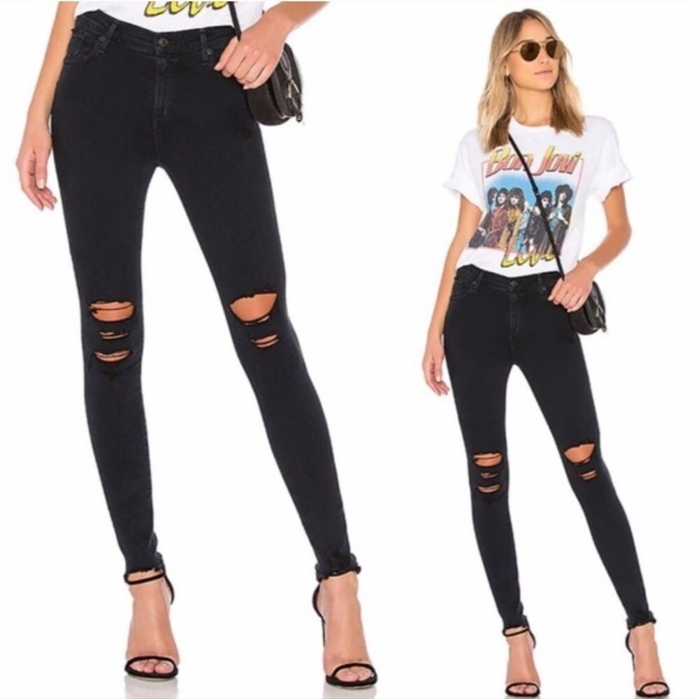 AGOLDE Sophie Hi Rise Skinny Ruthless Faded Black Denim Jeans distressed size 26
